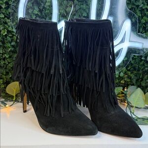 Steve Madden Black Fringe Heeled Boots